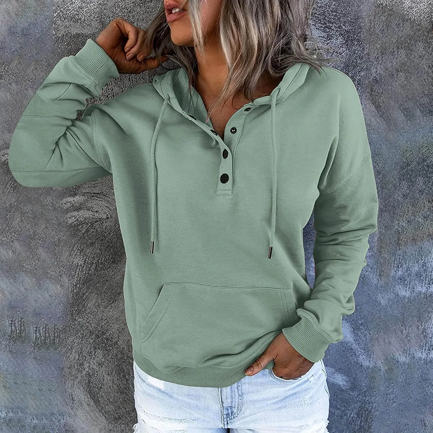 Sweatshirt For Women Christmas Womens Casual Hoodies Fall Solid Long Sleeve Sweatshirt Button Down