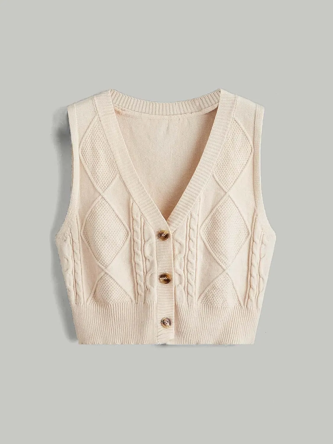 SweatyRocks Women's Basic Sleeveless V Neck Button Front Sweater Vest Knitted Cardigan