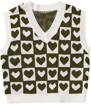 SweatyRocks Women's Sleeveless V Neck Knit Sweater Vest Houndstooth Crop Tank Top