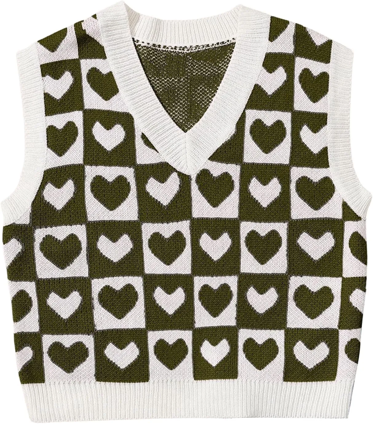 SweatyRocks Women's Sleeveless V Neck Knit Sweater Vest Houndstooth Crop Tank Top
