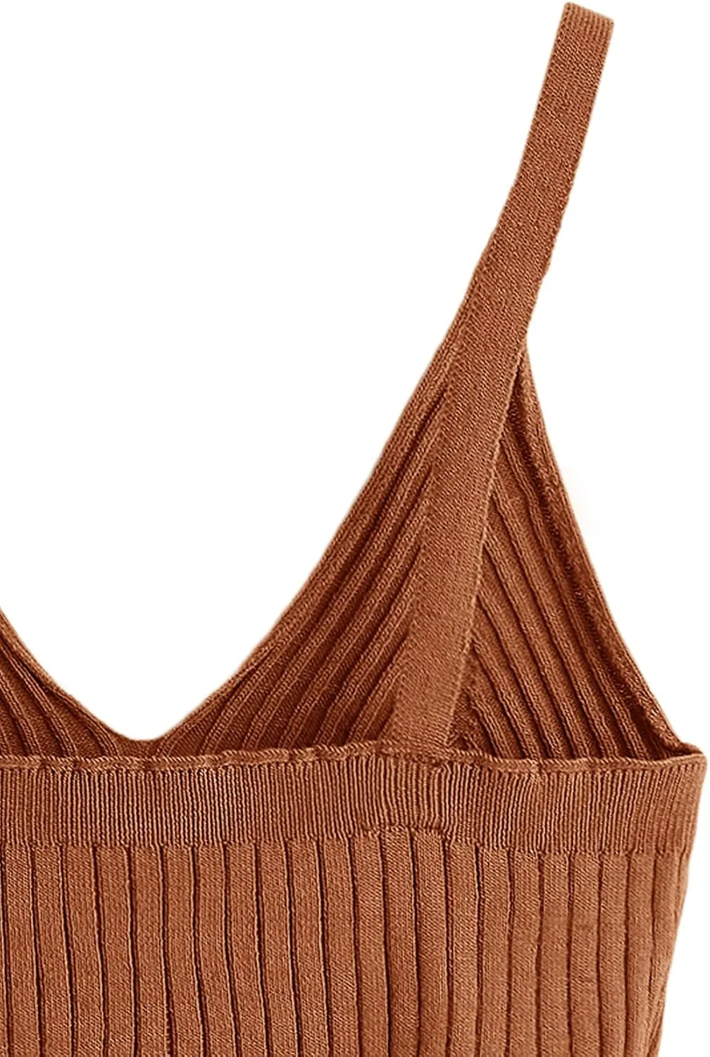 SweatyRocks Women's V Neck Crop Cami Top Ribbed Knit Spaghetti Strap Sleeveless Vest