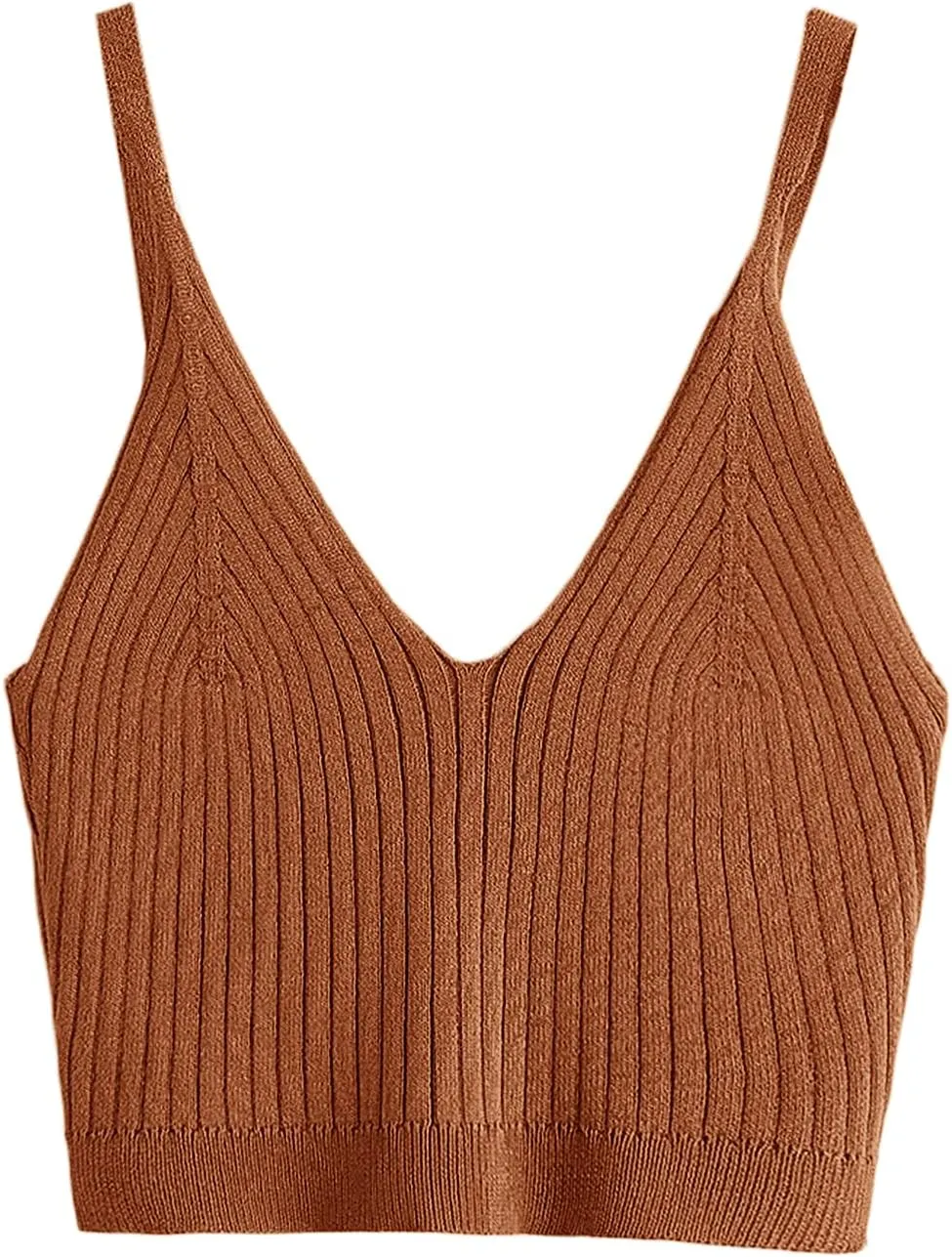 SweatyRocks Women's V Neck Crop Cami Top Ribbed Knit Spaghetti Strap Sleeveless Vest