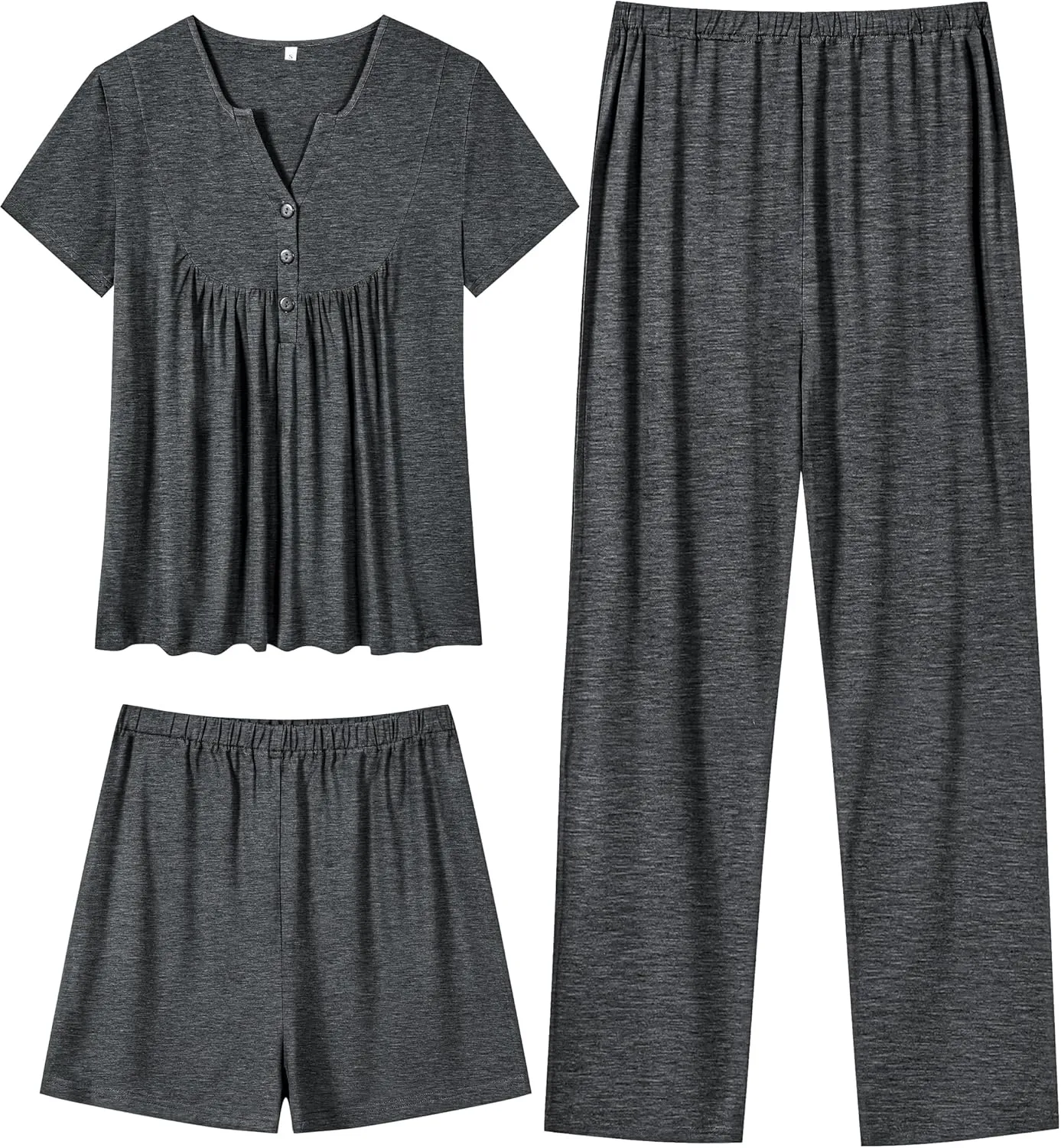 SWOMOG Women's Maternity Nursing Pajama Set 3 Pieces Breastfeeding Sleepwear Set Short Sleeve Pregnancy Pj Set & Pants