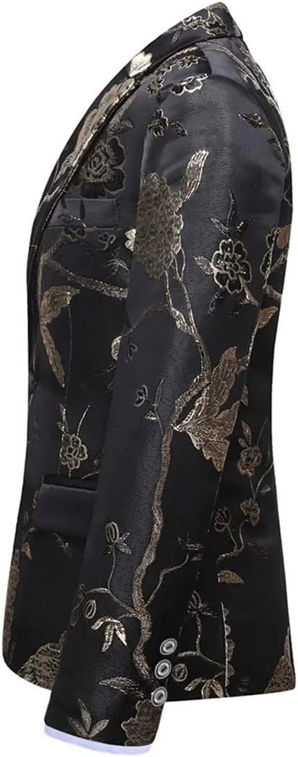SWOTGdoby Boys Suits 3 Piece Gold Paisley Floral Suit Set Slim Fit Tuxedo Embroidery Suit Blazer Vest Pants