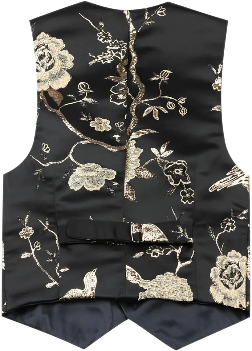 SWOTGdoby Boys Suits 3 Piece Gold Paisley Floral Suit Set Slim Fit Tuxedo Embroidery Suit Blazer Vest Pants