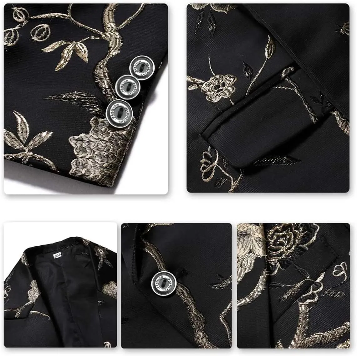 SWOTGdoby Boys Suits 3 Piece Gold Paisley Floral Suit Set Slim Fit Tuxedo Embroidery Suit Blazer Vest Pants