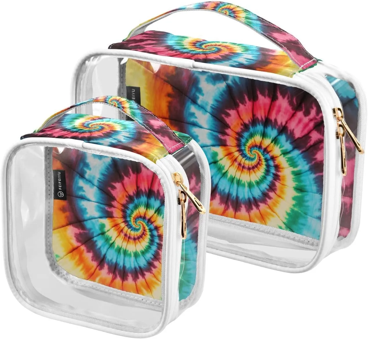 Tie-dye-pattern 2 Pack Clear Toiletry Bag Women Men, Portable Waterproof Clear Pouch, Cosmetic Bag with Double Zippers Large Opening Traveling with Handle for Bathroom Traveling Vacation Organizing