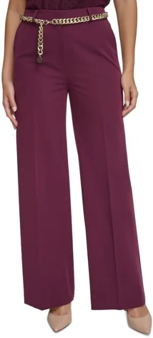 Tommy Hilfiger Women's Wide-Leg Chain-Belt Pants (Winetasting, 8)