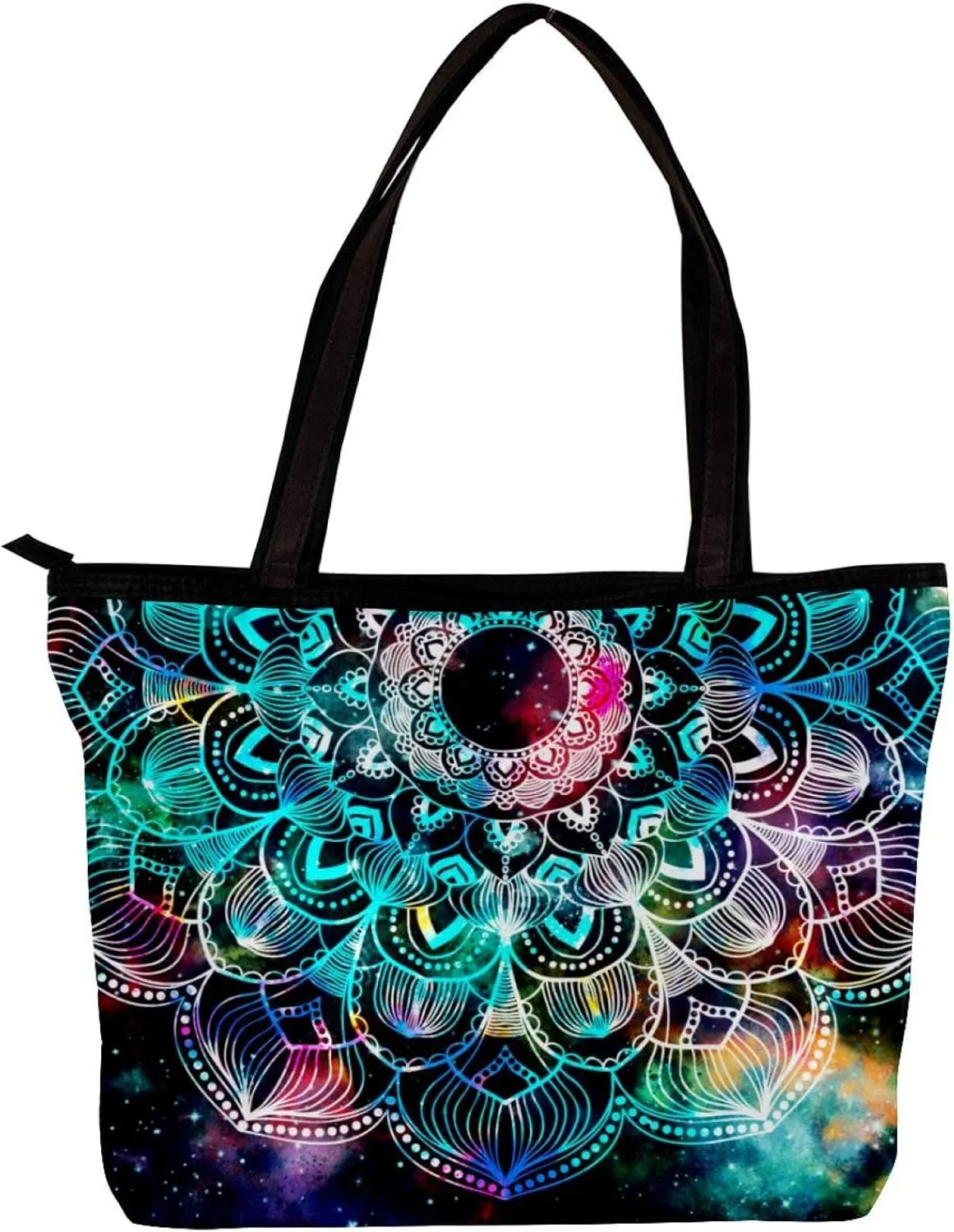 Tote Bag Shoulder Bags Indian Mandala Psychedelic Henna Handbags for Women with Inner Pouch