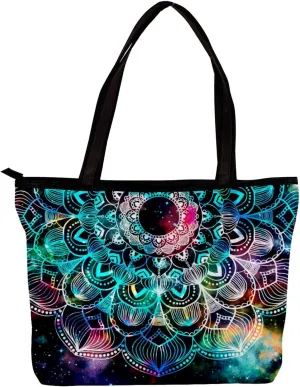 Tote Bag Shoulder Bags Indian Mandala Psychedelic Henna Handbags for Women with Inner Pouch