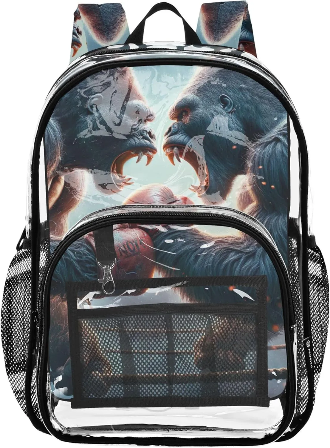 Travel Clear Backpack Floral Girls Backpack Kids Boys Approved Transparent Bag Gorillas Boxing Battle