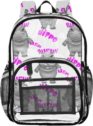 Travel Clear Backpack Floral Kids Girls Backpack Boys Plastic See through Bookbag Cute Cartoon Hippo