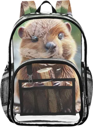 Travel Clear Backpack Floral Kids Girls Backpack Boys School Clear Plastic Bag Pvc Cute Beaver Animal