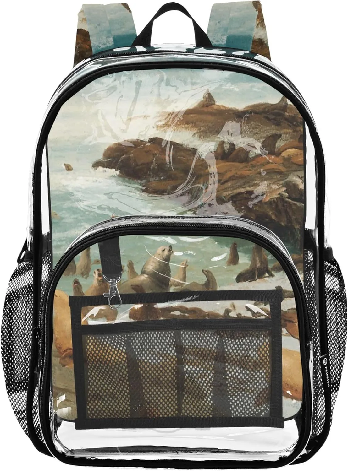 Travel Clear Bags for Women Boys Backpacks for Girls Large Plastic Approved Bag Seal Rocks Farallons Albert Bierstadt