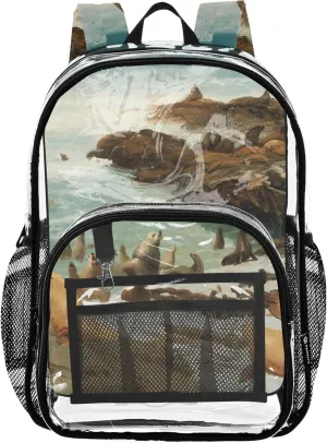 Travel Clear Bags for Women Boys Backpacks for Girls Large Plastic Approved Bag Seal Rocks Farallons Albert Bierstadt