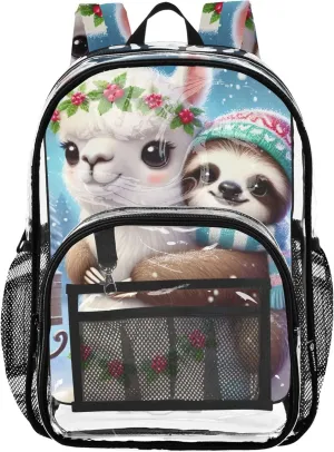 Travel Clear Bags for Women Boys Backpacks for Girls Pvc School Plastic Bookbag Cute Sloth Hugging Llama
