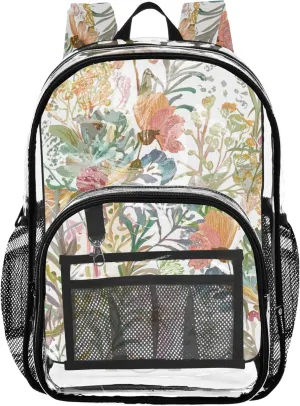 Travel Clear Bags for Women Kids Backpack Boys Girls Plastic School Clear Bookbag Watercolor Floral Spring