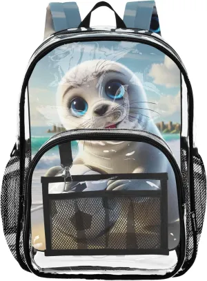 Travel Clear Bags for Women Kids Backpack for Girls Plastic School Clear Bookbag Cute Seal Beach