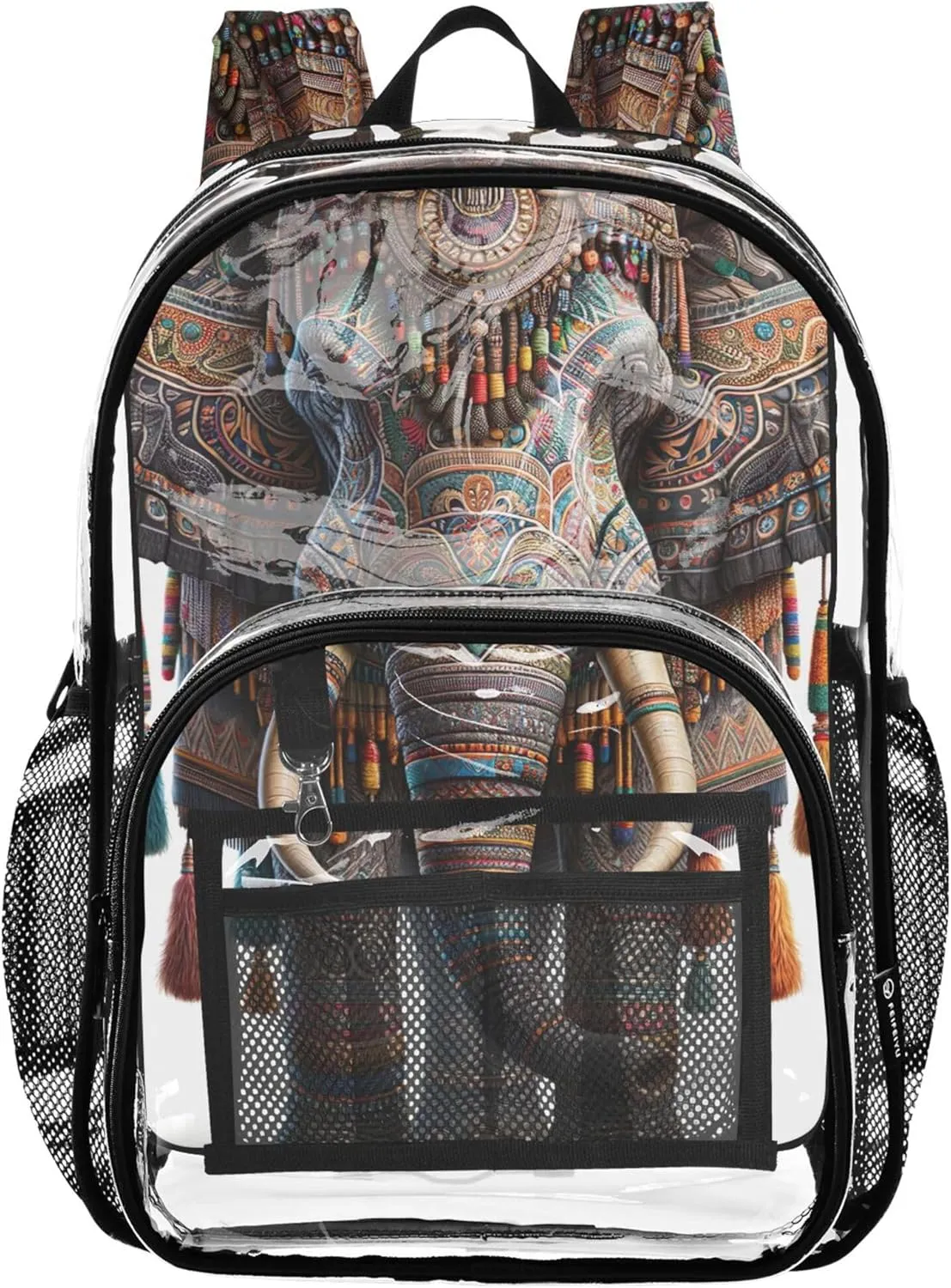 Tribal Elephant Clear Backpack for Women Kids Backpack Boys Girls School Clear Plastic Bag Pvc