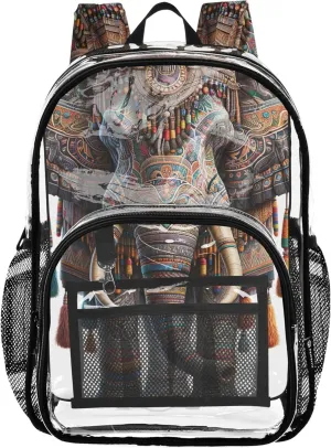 Tribal Elephant Clear Backpack for Women Kids Backpack Boys Girls School Clear Plastic Bag Pvc