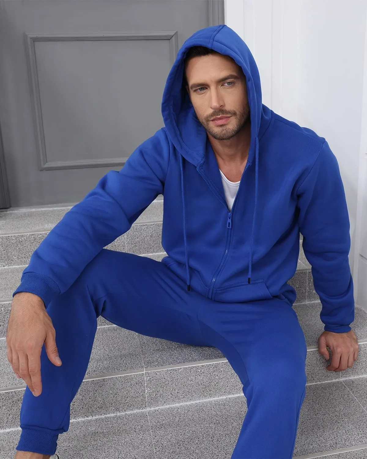TUVEKE Mens Sweatsuit Casual Sweat Suits for Men 2 Piece Jogging Suits Sets Full Zip Hoodie and Pants Track Suits Mens Set