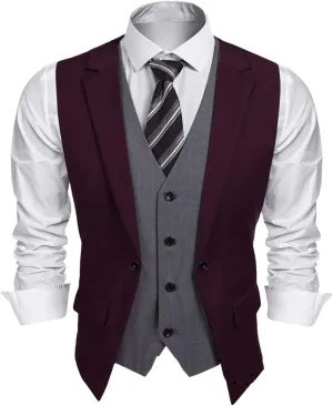 UIOKLMJH Men Layered Suit Vest Business Formal Wedding Slim Fit Waistcoat