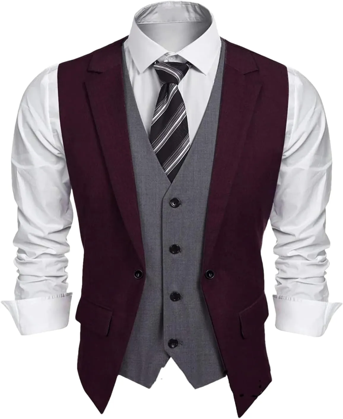UIOKLMJH Men Layered Suit Vest Business Formal Wedding Slim Fit Waistcoat