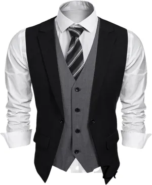UIOKLMJH Men Layered Suit Vest Business Formal Wedding Slim Fit Waistcoat