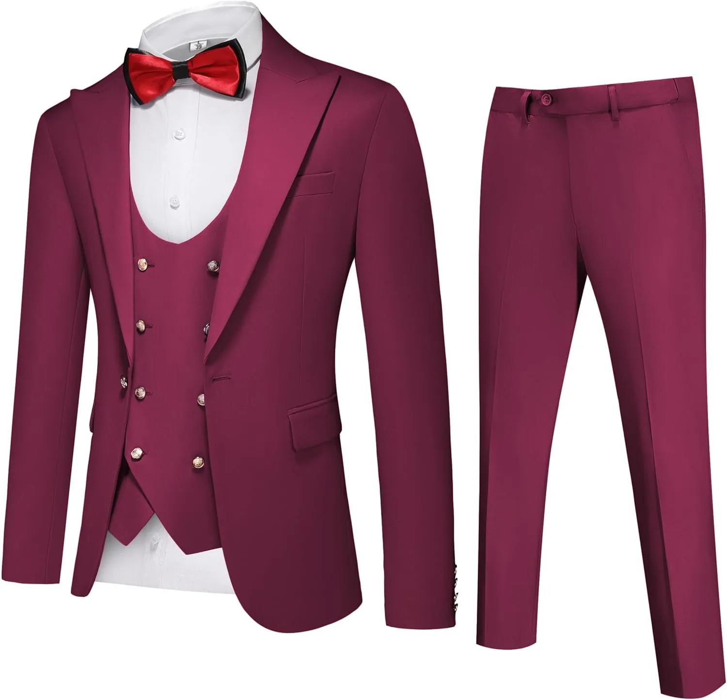 UNINUKOO Mens 3 Piece Tuxedo Suit Set Wedding Dress Prom Suits for Men Solid Color Blazer Men Double Breasted Vest Pantsuit