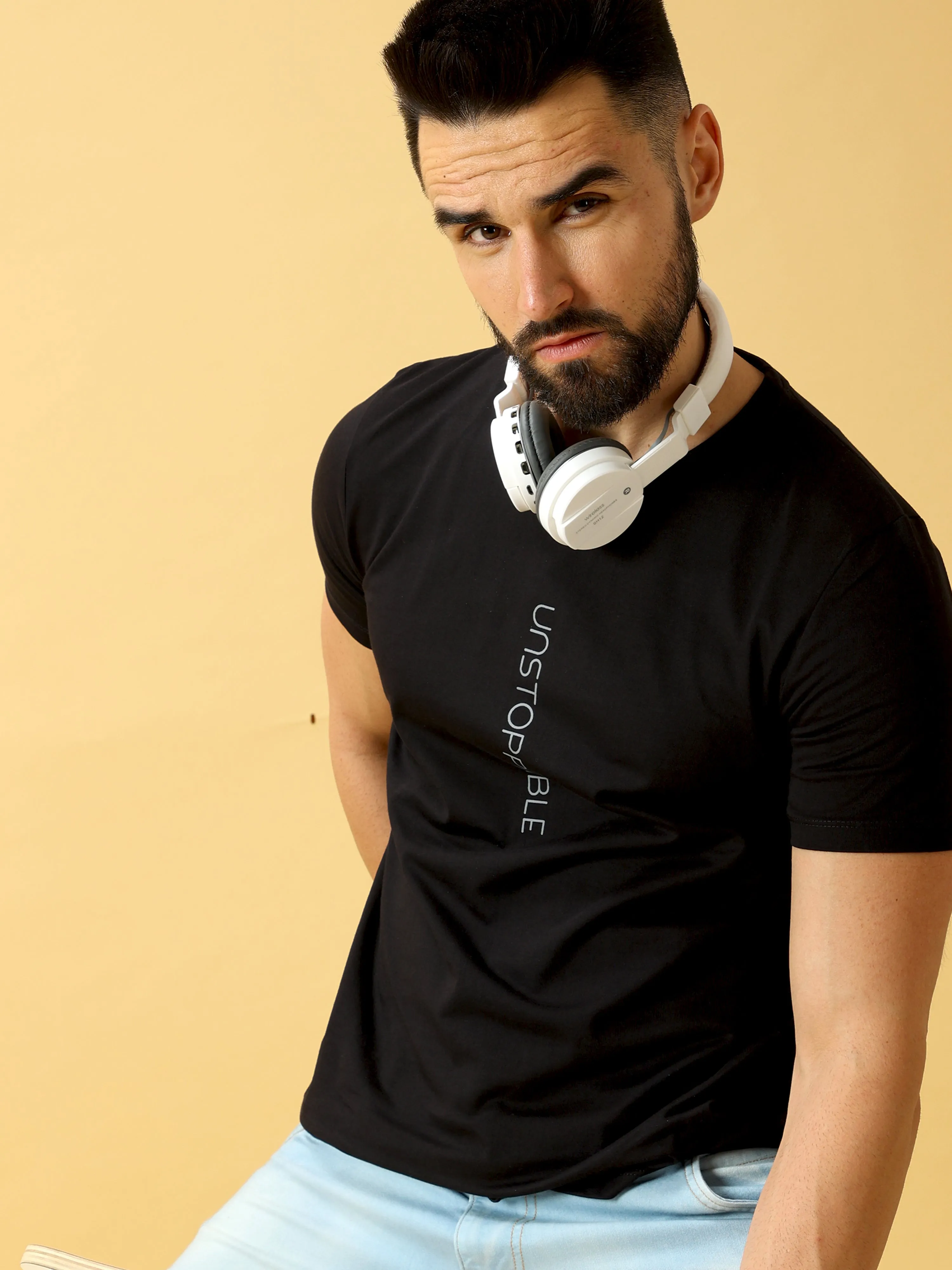 Unstoppable Grey Print Crew Neck T-Shirt