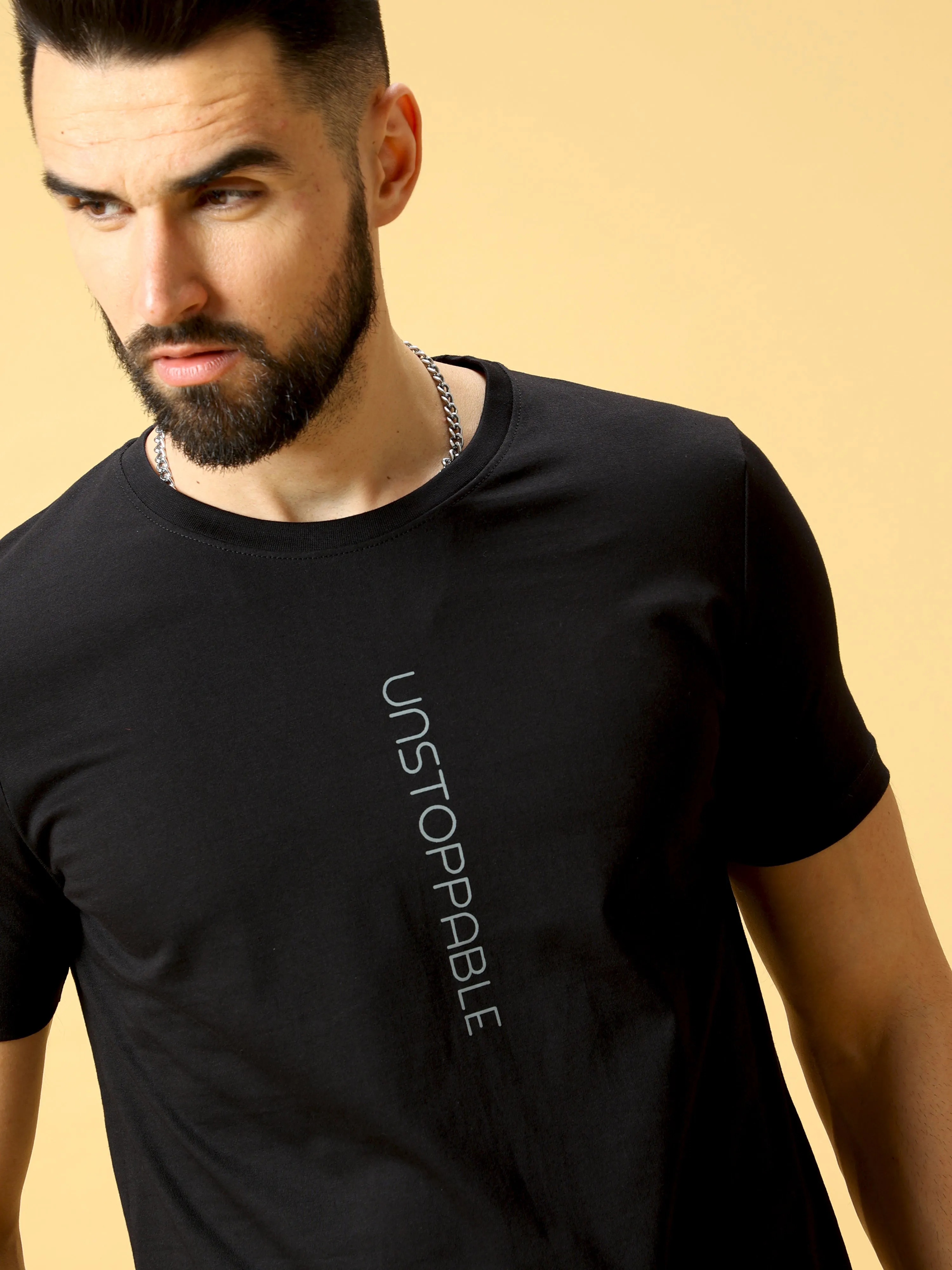 Unstoppable Grey Print Crew Neck T-Shirt