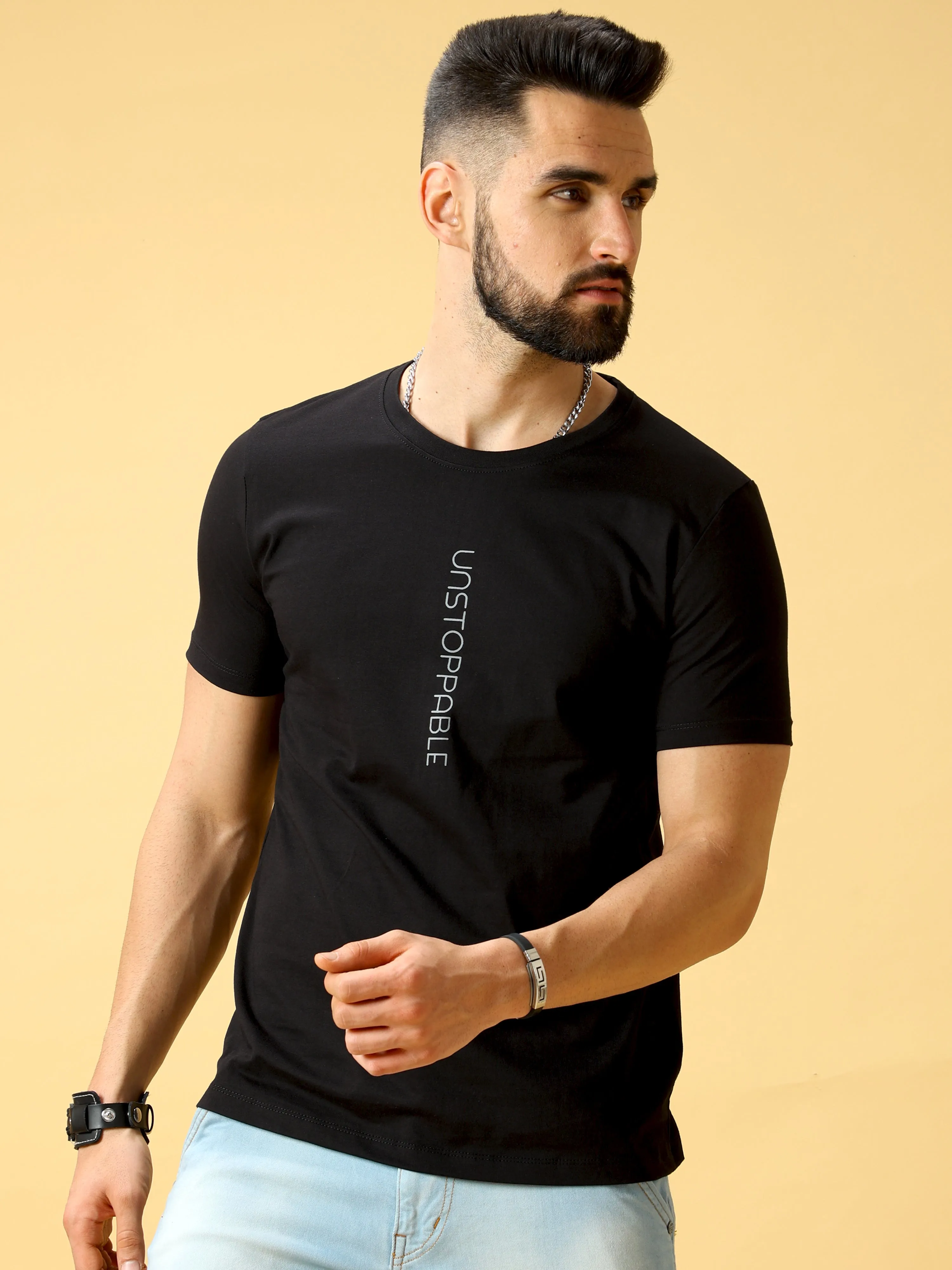 Unstoppable Grey Print Crew Neck T-Shirt