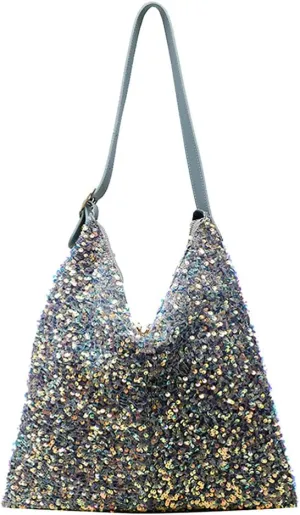 VALICLUD Womens Sequins Tote Bag Sparkling Shoulder Bag Handbag Portable Shopping Bag