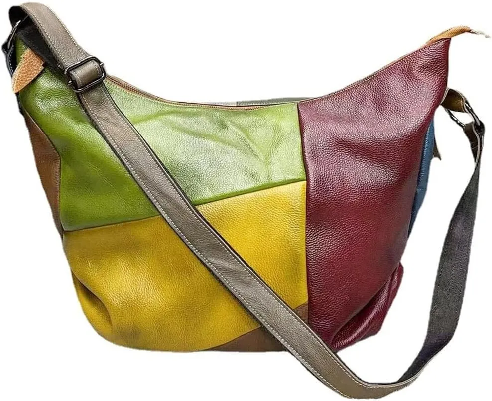 Vintage Genuine Leather Crossbody for Women Multicolour Satchel Shoulder Bags Casual Messenger Ladies Handbags Purses