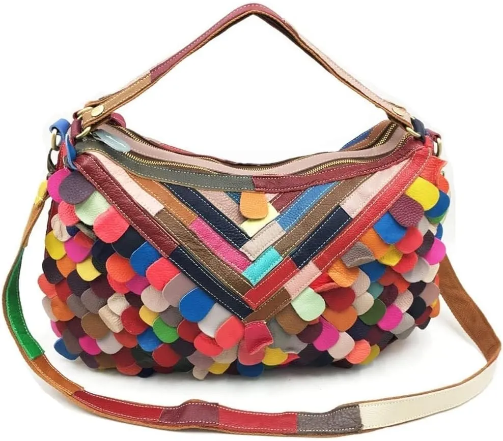 Vintage Multicolour Crossbody for Women Tote Bags Messenger Genuine Leather Hobo Satchel Handbags Shoulder