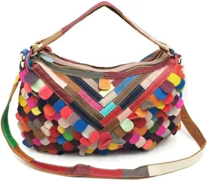 Vintage Multicolour Crossbody for Women Tote Bags Messenger Genuine Leather Hobo Satchel Handbags Shoulder