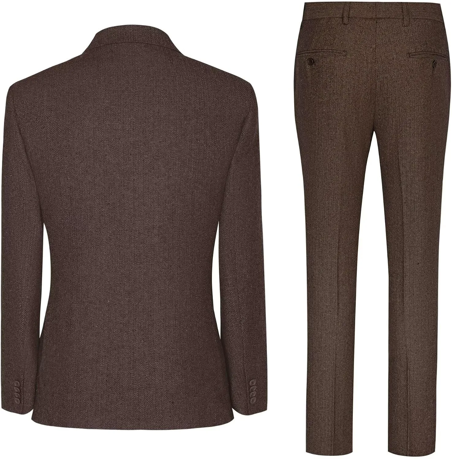 Vintage Tweed Herringbone Suits for Men 2 Button Slim Fit 3 Piece Formal Wool Suit Jacket Vest Pants Men Prom Dress Tuxedo