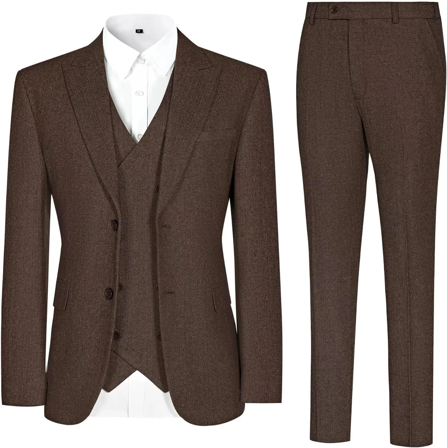 Vintage Tweed Herringbone Suits for Men 2 Button Slim Fit 3 Piece Formal Wool Suit Jacket Vest Pants Men Prom Dress Tuxedo