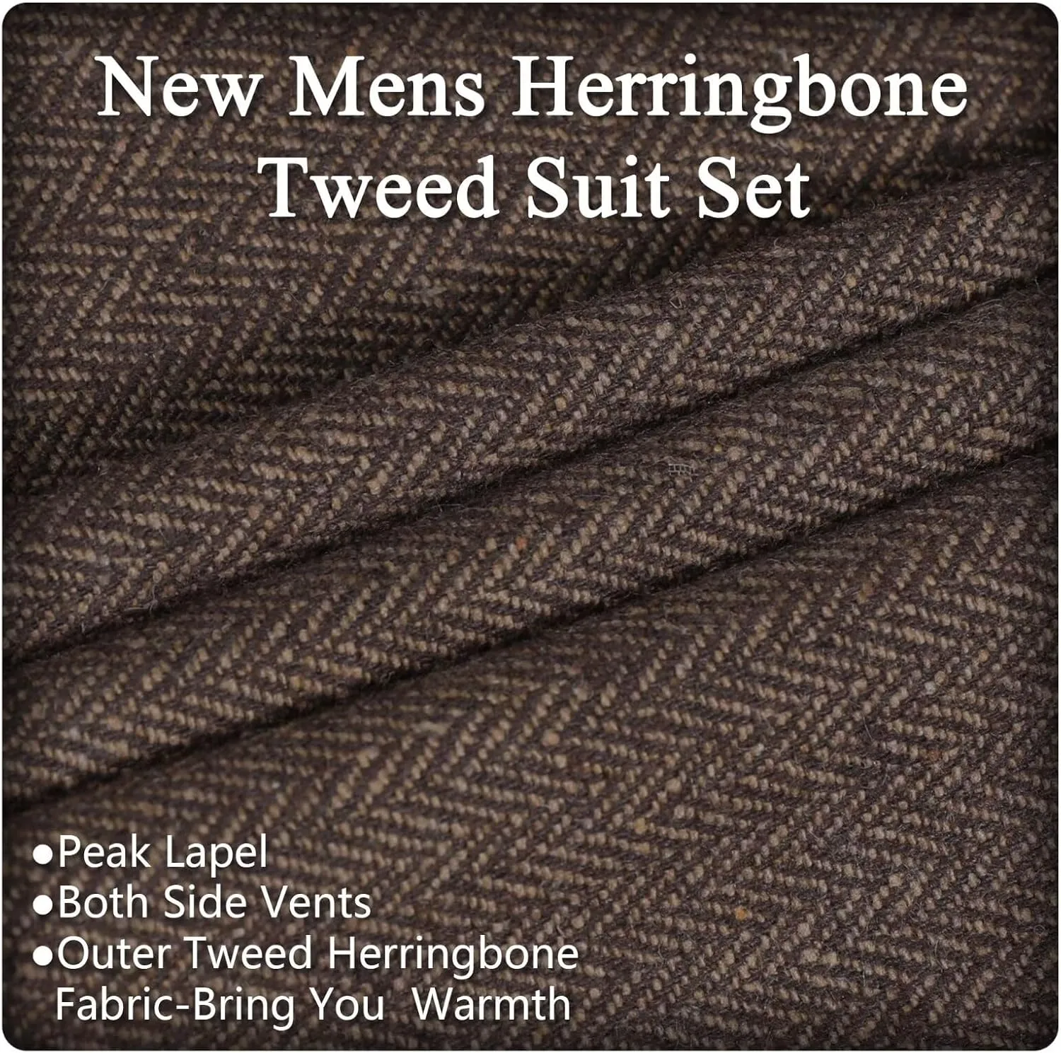 Vintage Tweed Herringbone Suits for Men 2 Button Slim Fit 3 Piece Formal Wool Suit Jacket Vest Pants Men Prom Dress Tuxedo