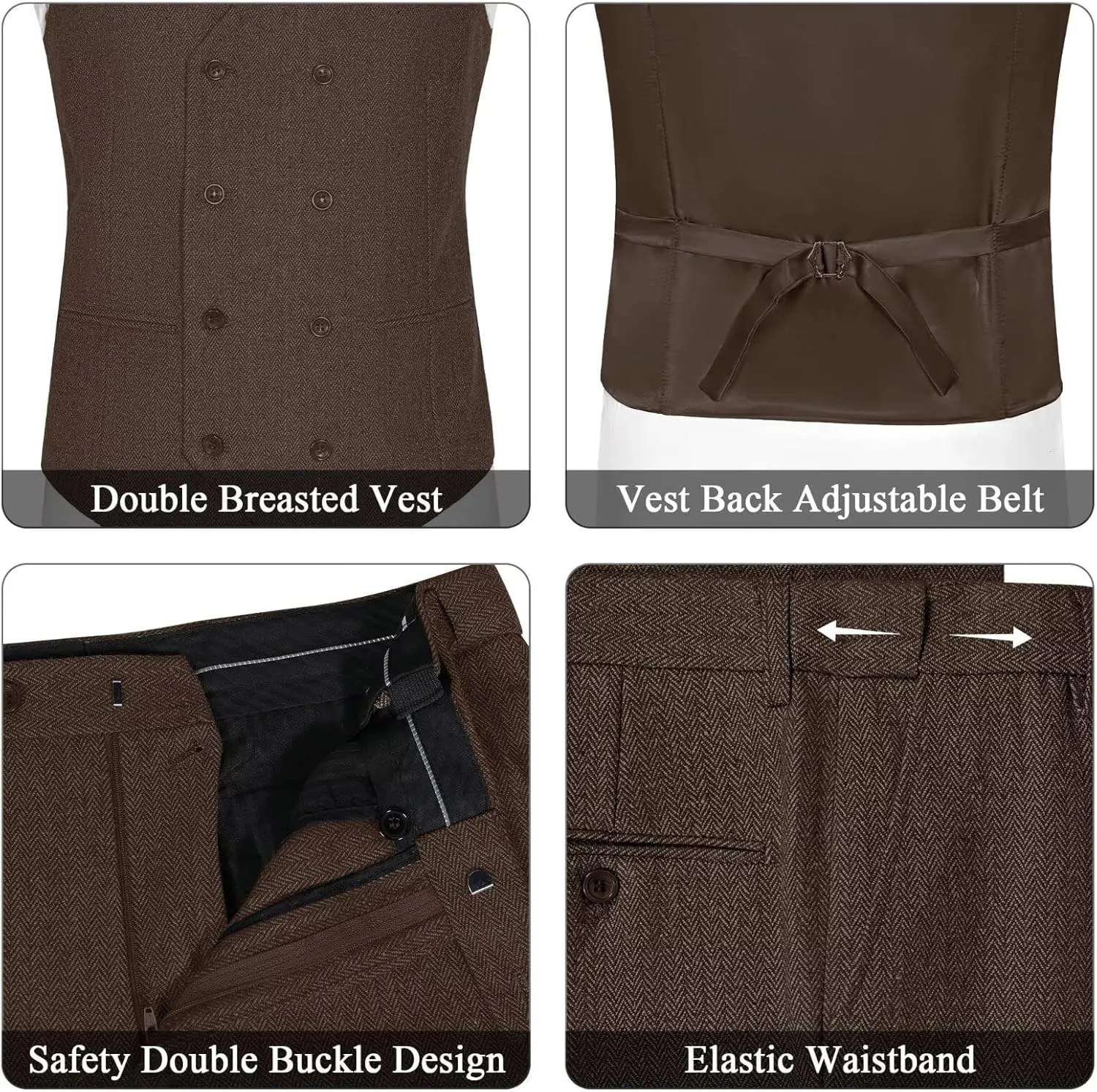 Vintage Tweed Herringbone Suits for Men 2 Button Slim Fit 3 Piece Formal Wool Suit Jacket Vest Pants Men Prom Dress Tuxedo