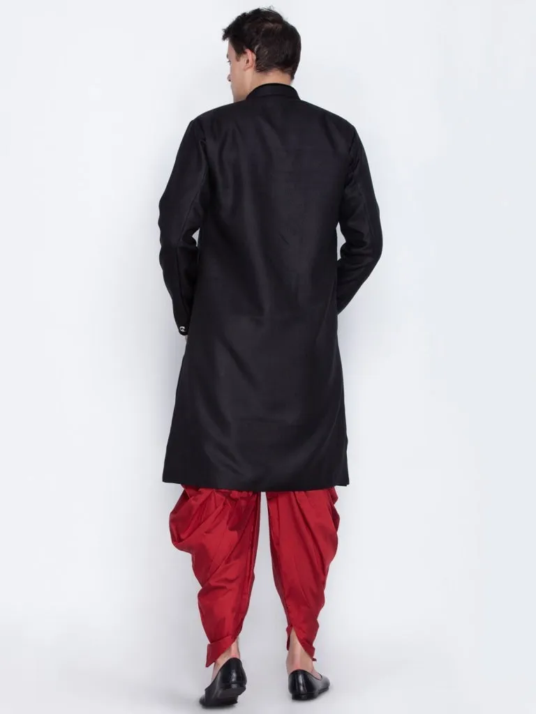VM By VASTRAMAY Men's Black Cotton Blend Sherwani Set