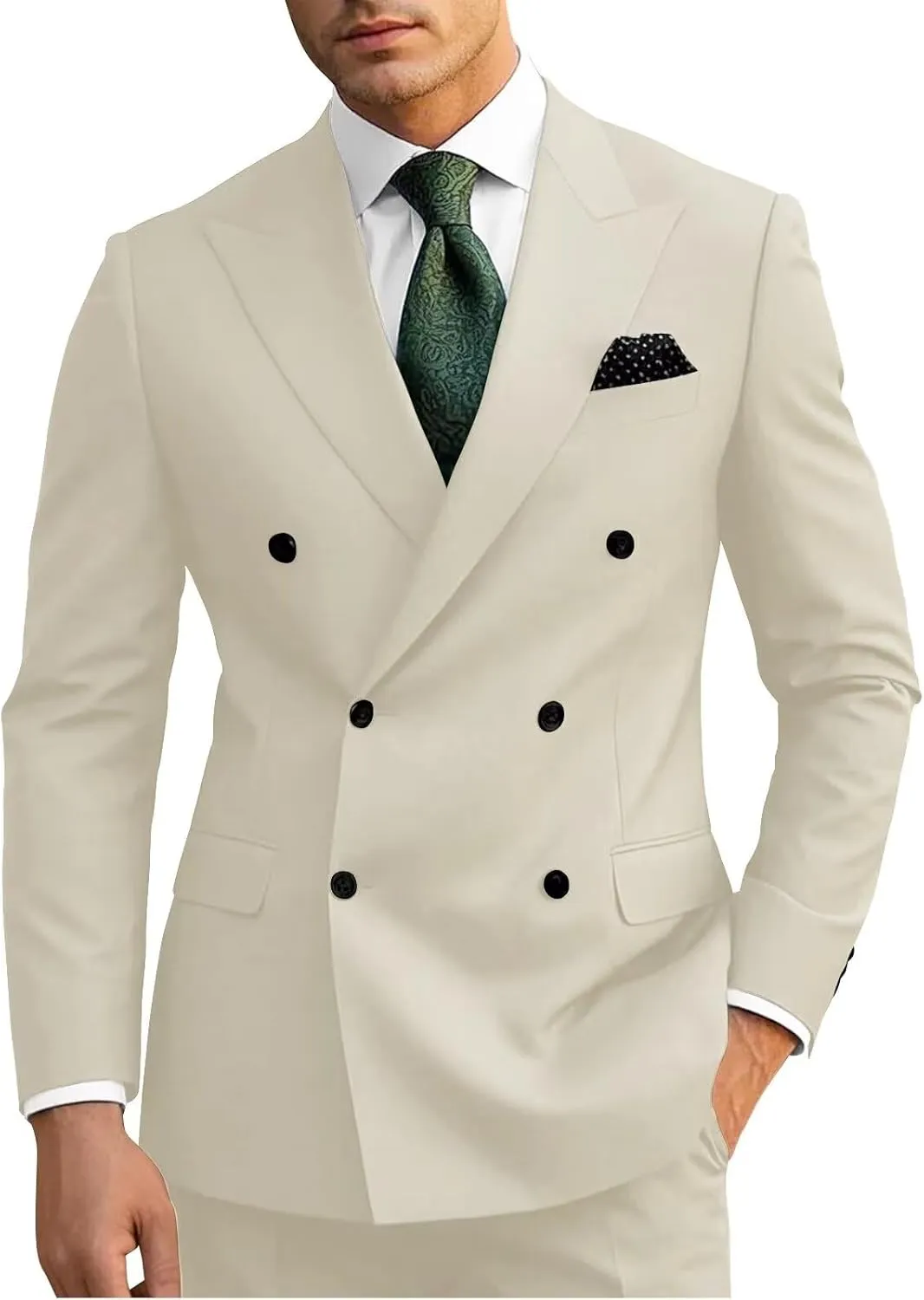Wangyue Mens Suits Double Breasted Suit Men Slim Fit 2 Piece Wedding Prom Double Breasted Blazer Groom Suit Pants Sets