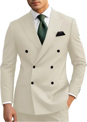Wangyue Mens Suits Double Breasted Suit Men Slim Fit 2 Piece Wedding Prom Double Breasted Blazer Groom Suit Pants Sets