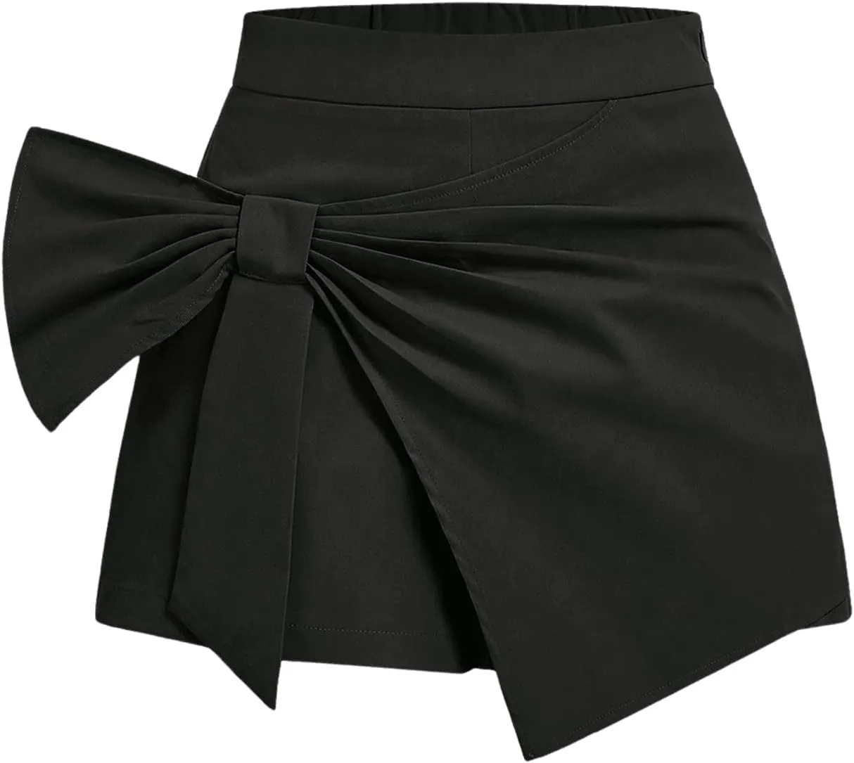 WDIRARA Women's Bowknot Wrap Skirt High Waisted Asymmetrical Mini Skorts Dressy Casual Shorts