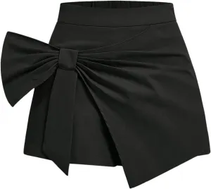 WDIRARA Women's Bowknot Wrap Skirt High Waisted Asymmetrical Mini Skorts Dressy Casual Shorts