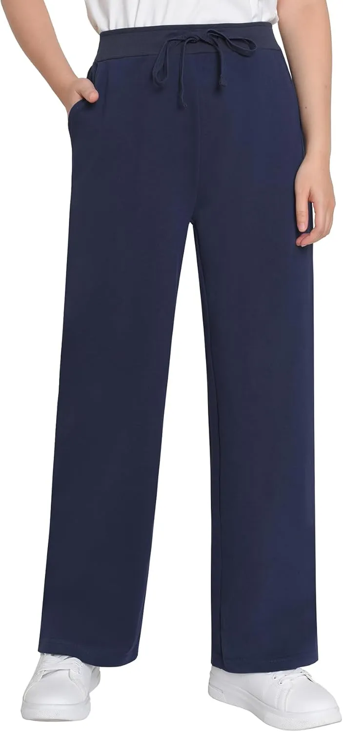 Weintee Women's Petite Wide Leg Sweatpants Cotton Pants with Pockets