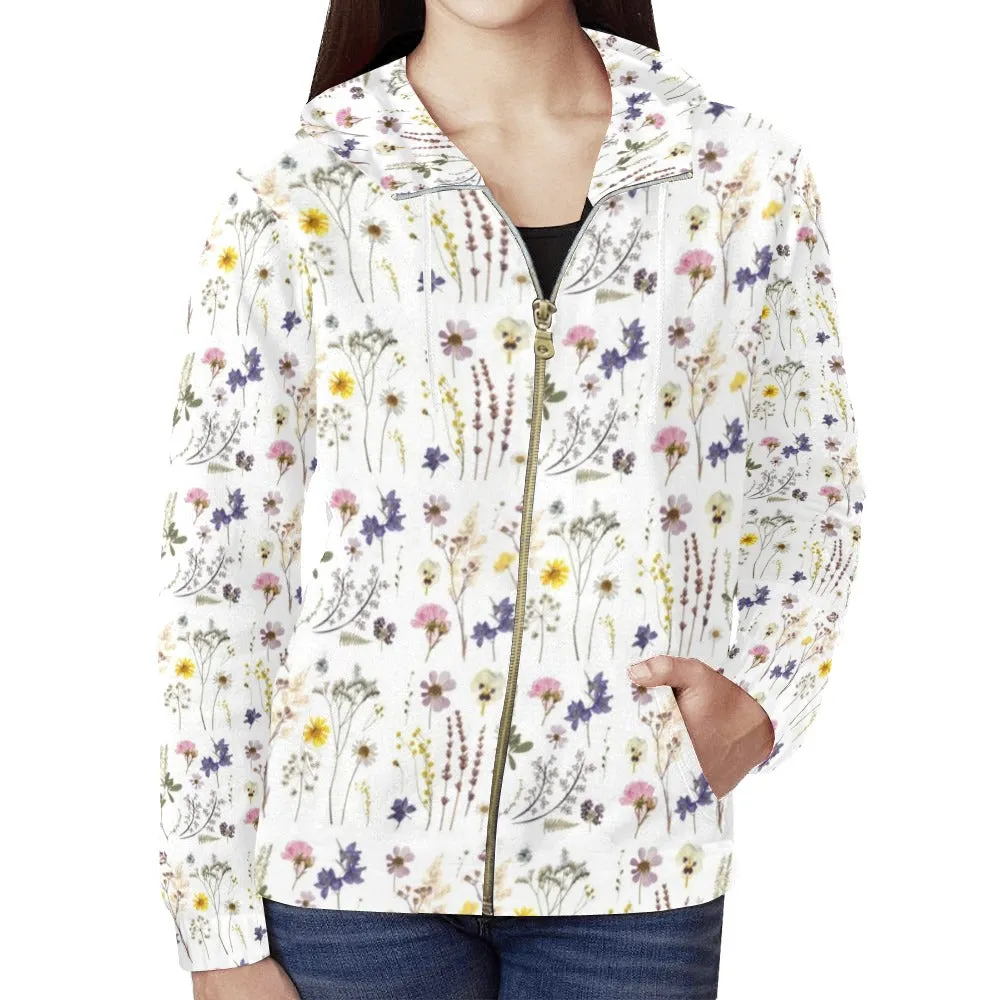 Wildflowers White Full Zip Hoodie up to 2 XL