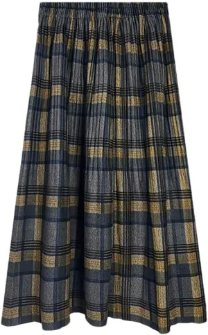 Winter Woolen Plaid Skirt for Women Academic College Elastic Waist Casual Student Midi Skirts