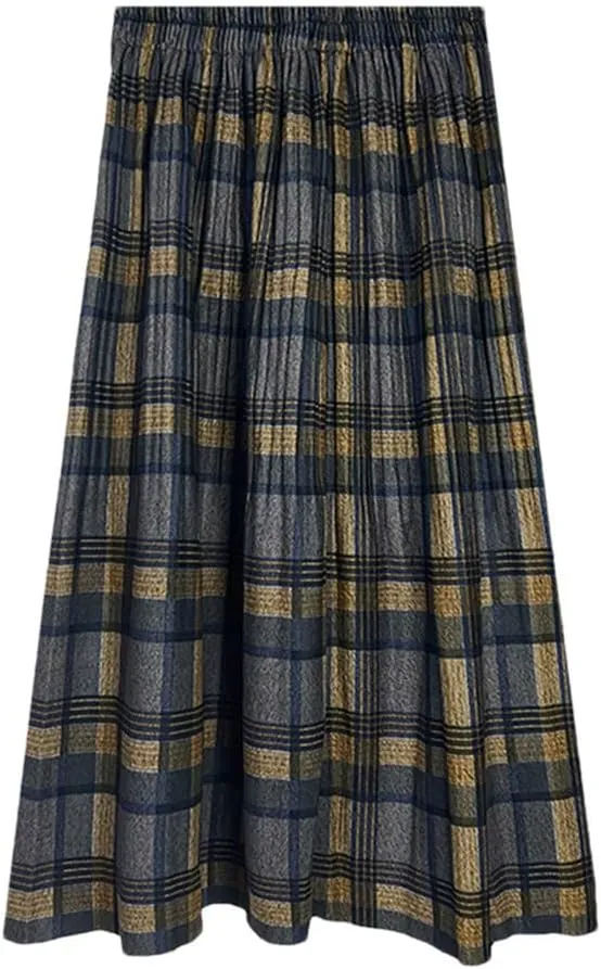 Winter Woolen Plaid Skirt for Women Academic College Elastic Waist Casual Student Midi Skirts