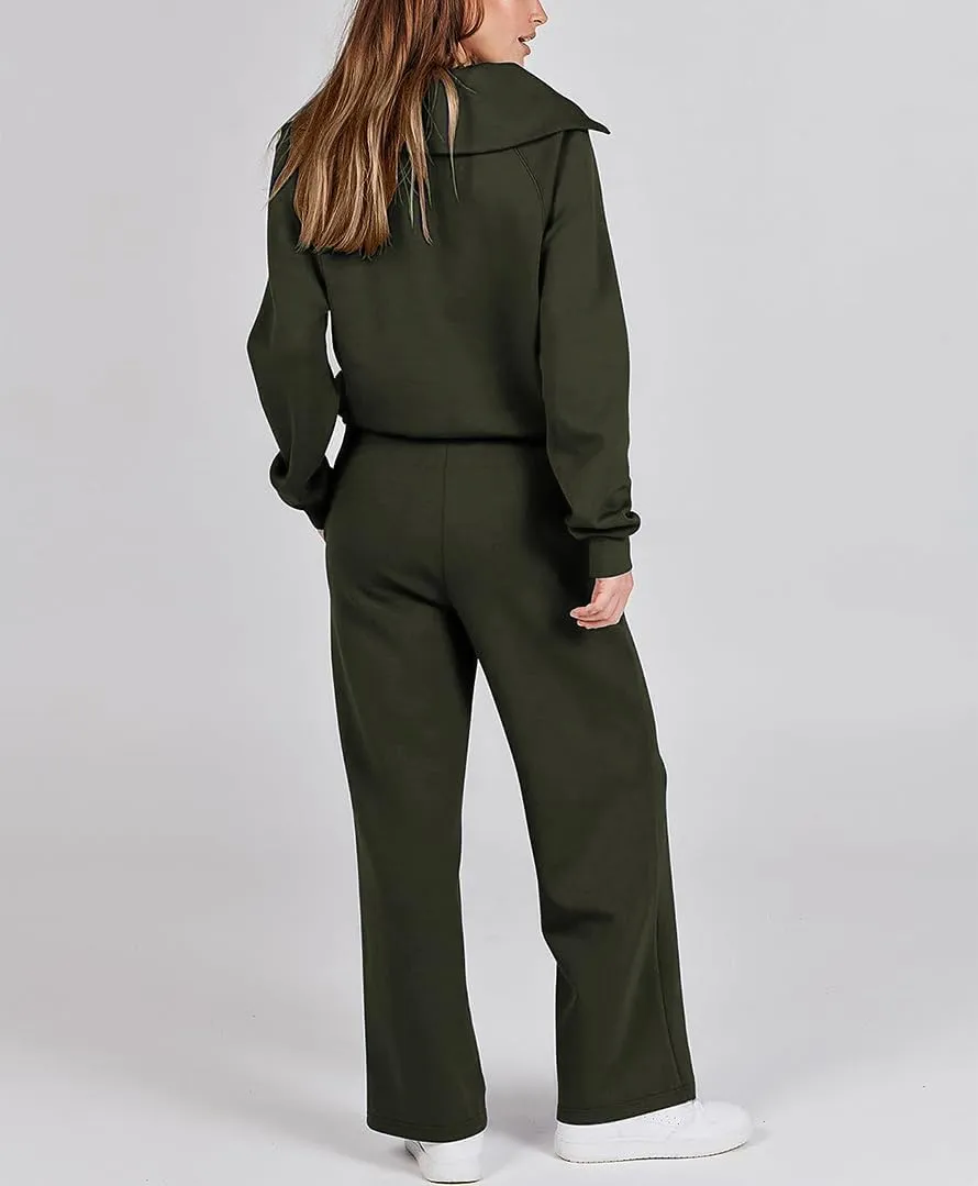 Women 2 Piece Outfits Sweatsuit Set Oversized Half Zip Sweatshirt Wide Leg Sweatpant Lounge Matching Set Tracksuit